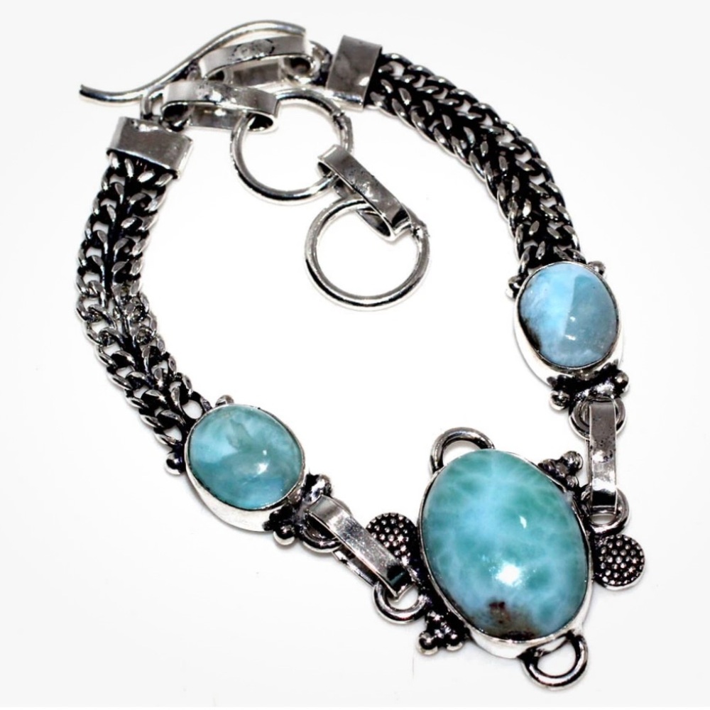 CRYSTAL GODDESS Larimar Gemstone Silver Bracelet